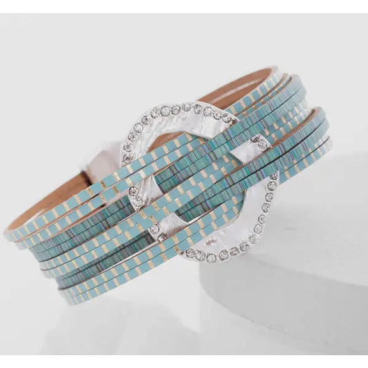 Vegan Leather Crystal Disk Bracelet