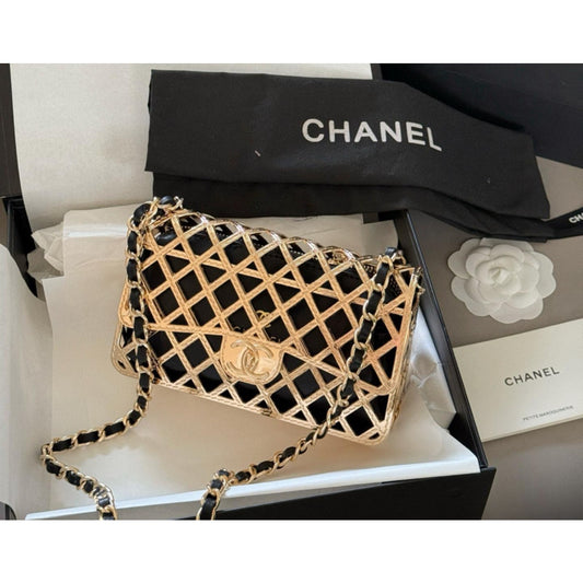 Chanel Beauty Gold Cage Crossbody with Insert 7 x 4 x 2