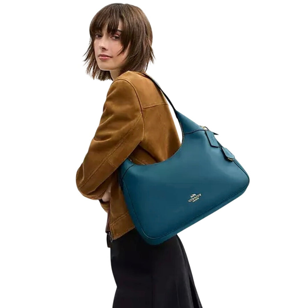 Coach Ella Shoulder Bag Teal W Gold Hardware NWT