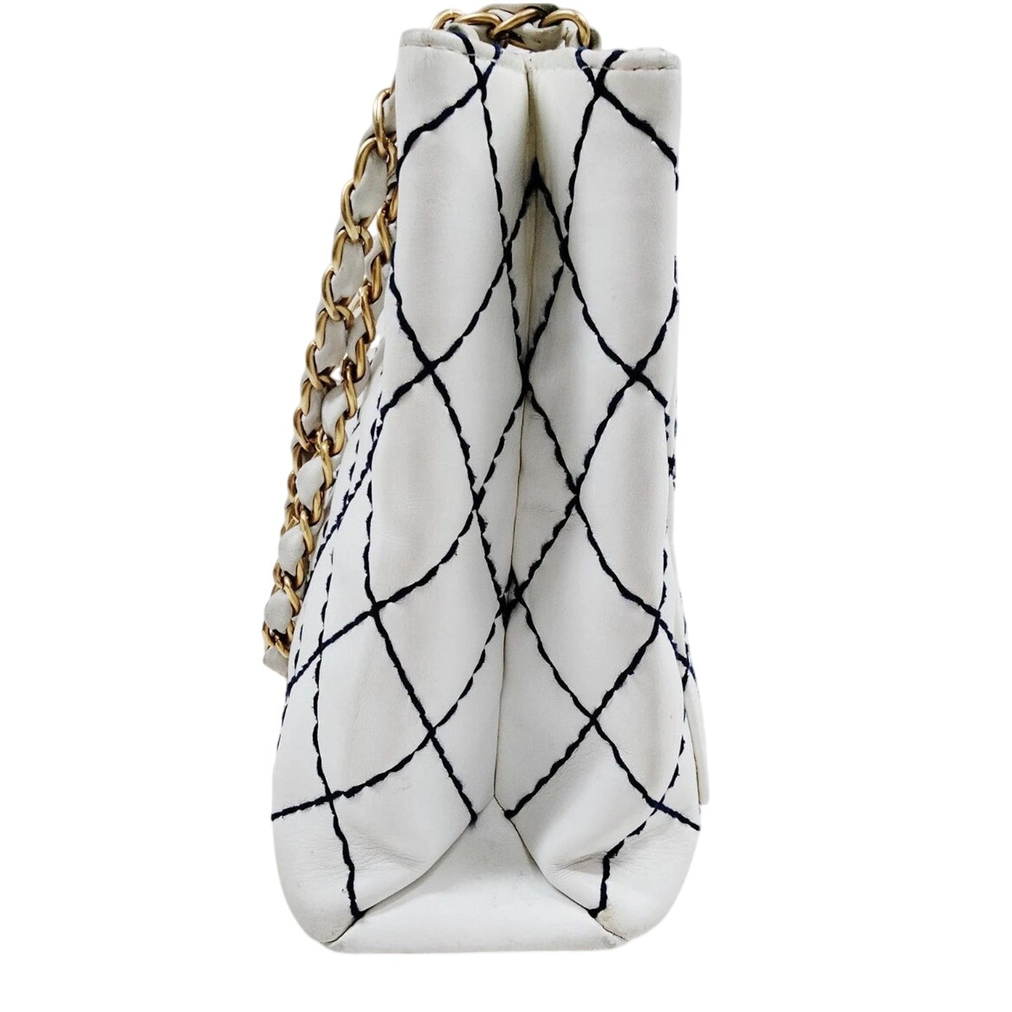 Chanel 1861 White & Navy Blue Diamond Stitch Shoulder Tote EUC