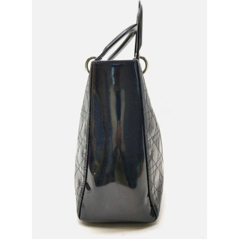 Christian Dior Black Patent Cannage Calfskin Large Lady Dior Bag EUC