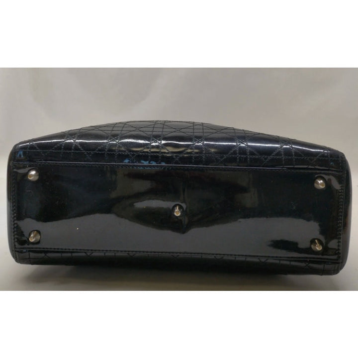 Christian Dior Black Patent Cannage Calfskin Large Lady Dior Bag EUC