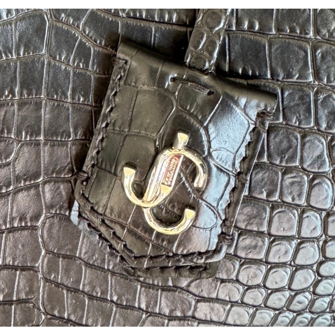 Jimmy Choo Nine2Five East-West Tote,sleek black crocodile-embossed leather NWT