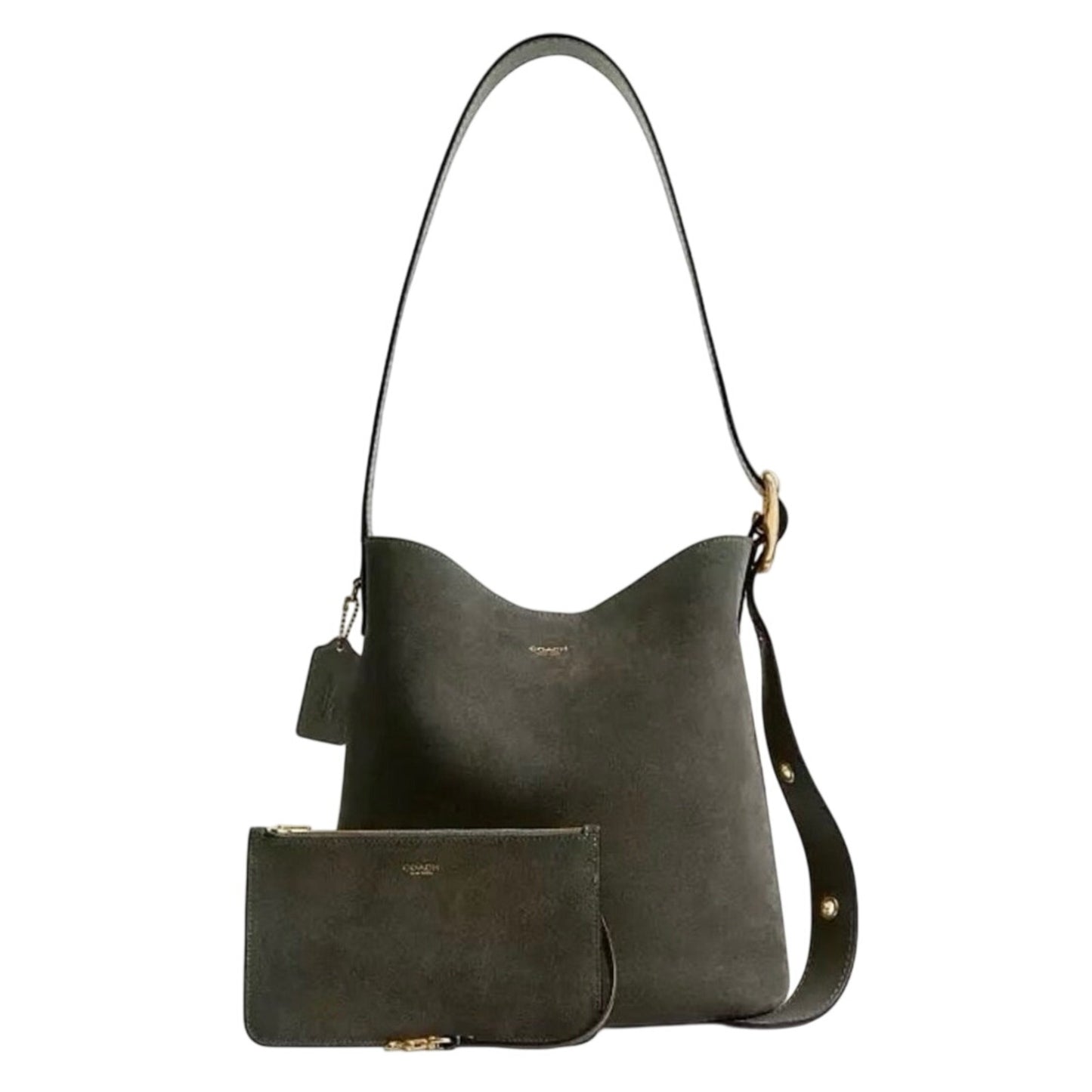 Coach Bleecker Bucket Bag w/ Detachable Pouch Olive Green Suede NWT