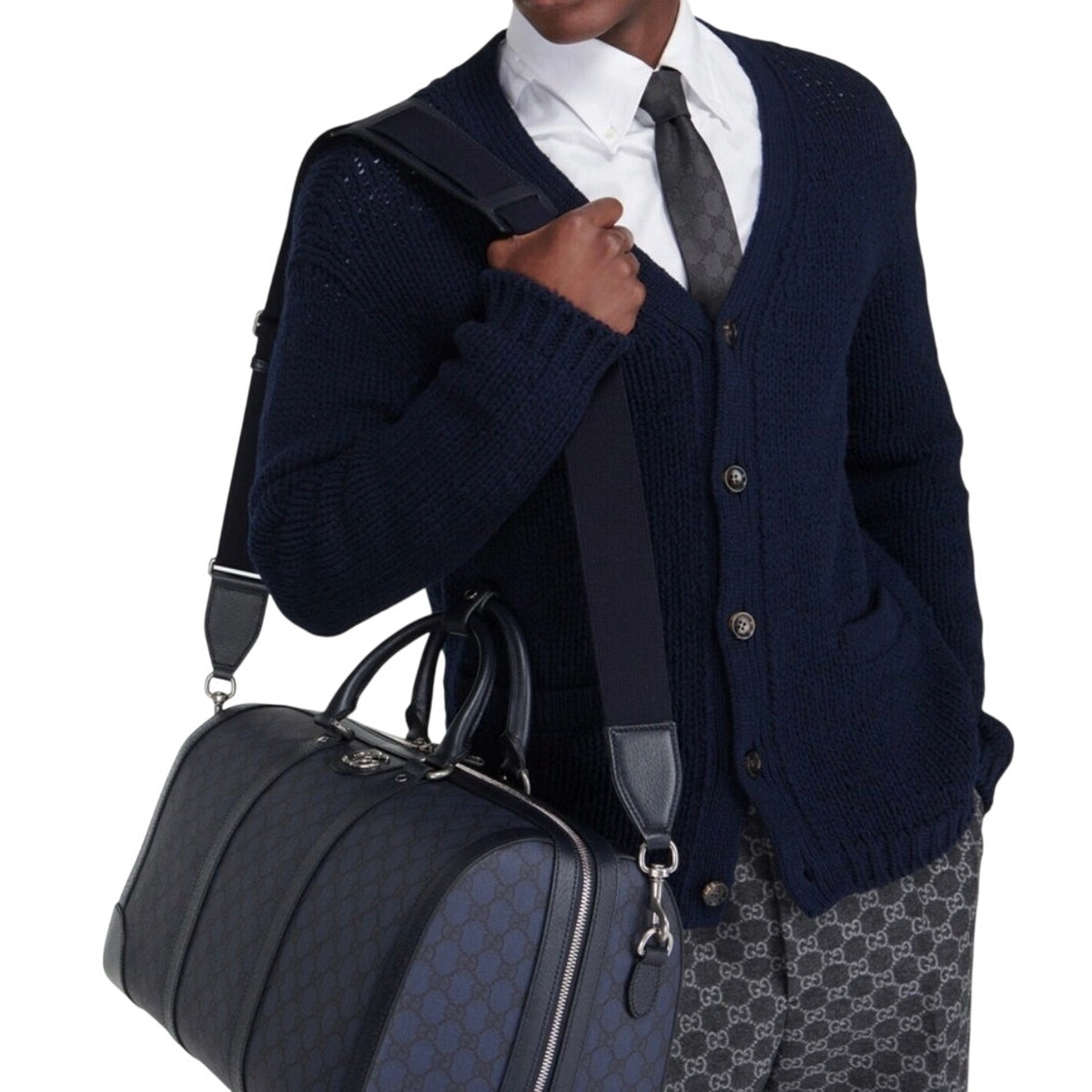 GUCCI Ophidia Large $2980 Blue/Black GG Duffle Bag New And Authentic