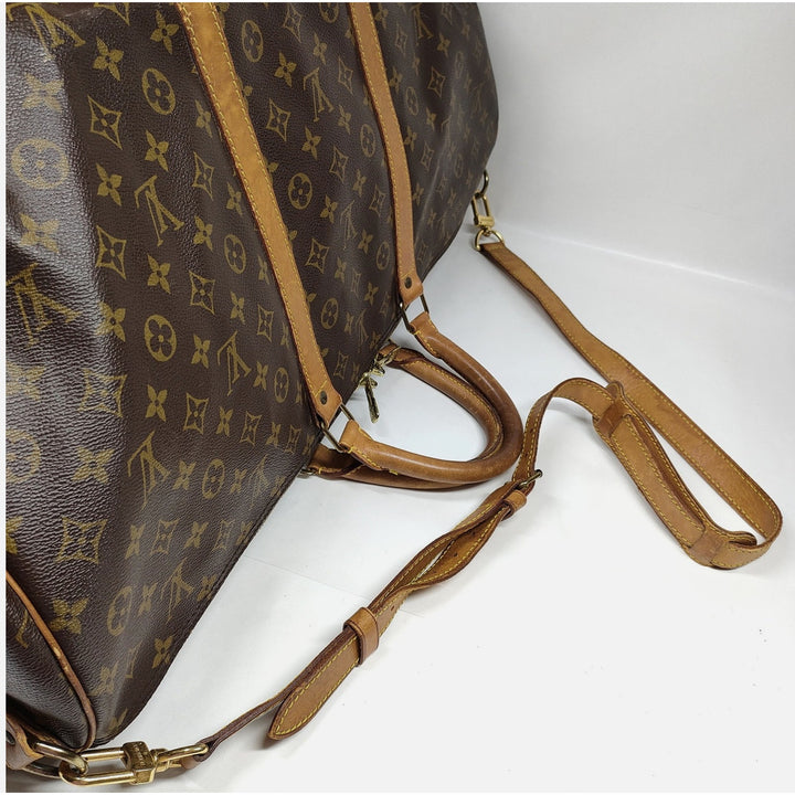 Louis Vuitton LV Boston Bag Keepall Bandouliere 60 Brown Monogram EUC