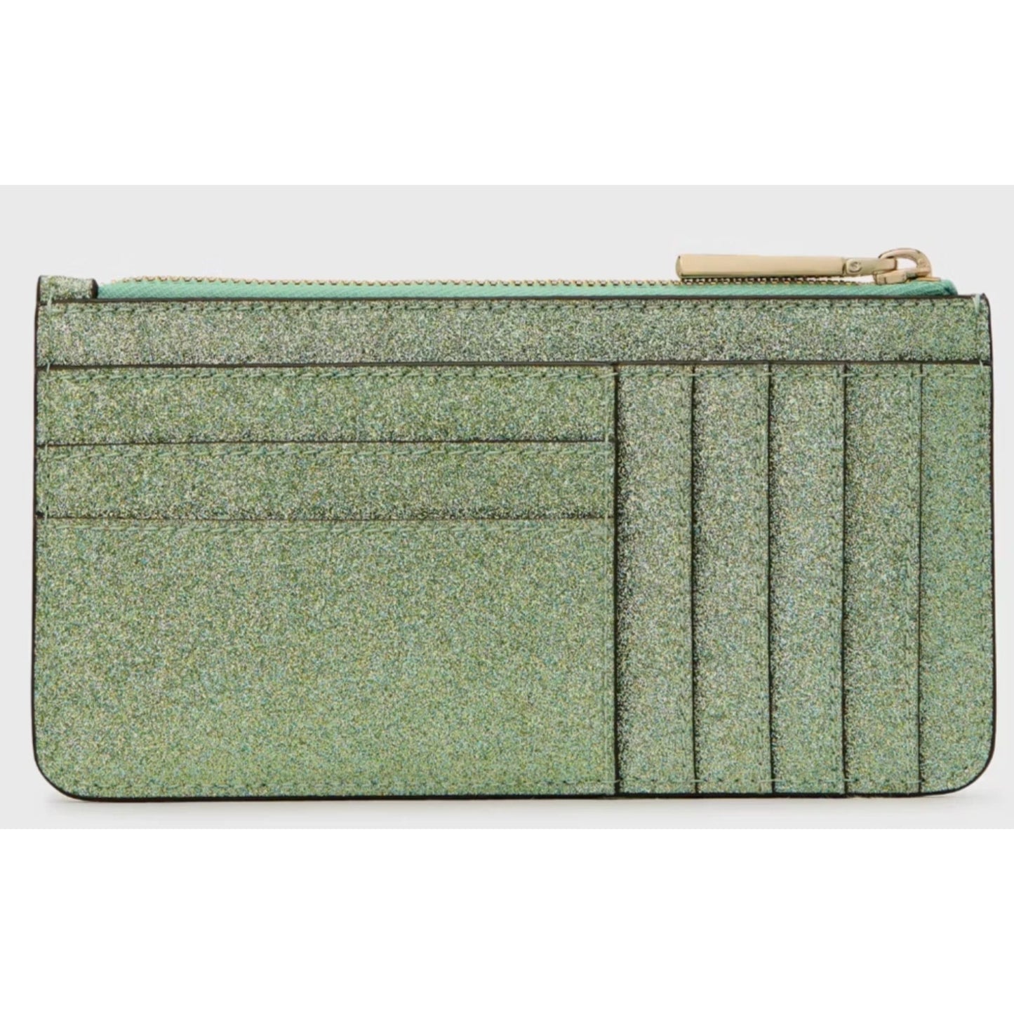 Kate Spade New York Kenzie Boxed Glitter Green Large Slim Cardholder Wallet
