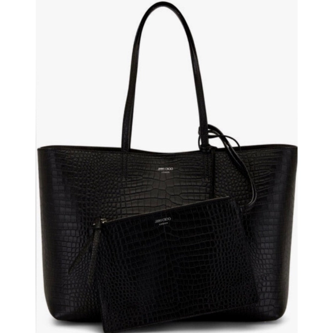 Jimmy Choo Nine2Five East-West Tote,sleek black crocodile-embossed leather NWT