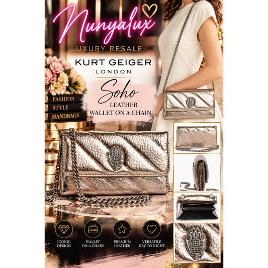 Kurt Geiger London Gold SoHo Wallet on Chain NWT