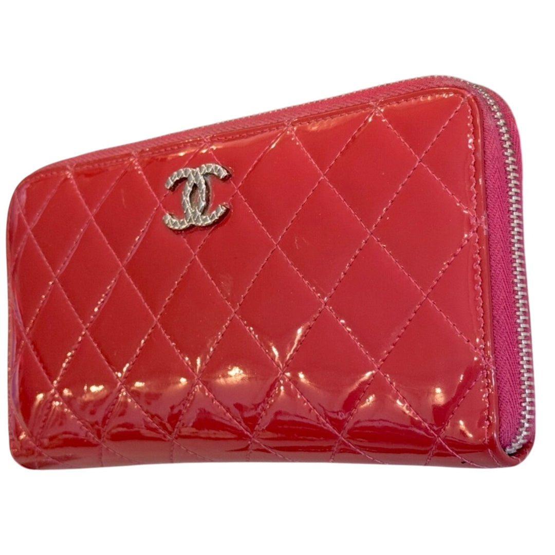Chanel Patent Calf Skin Zip Around Wallet