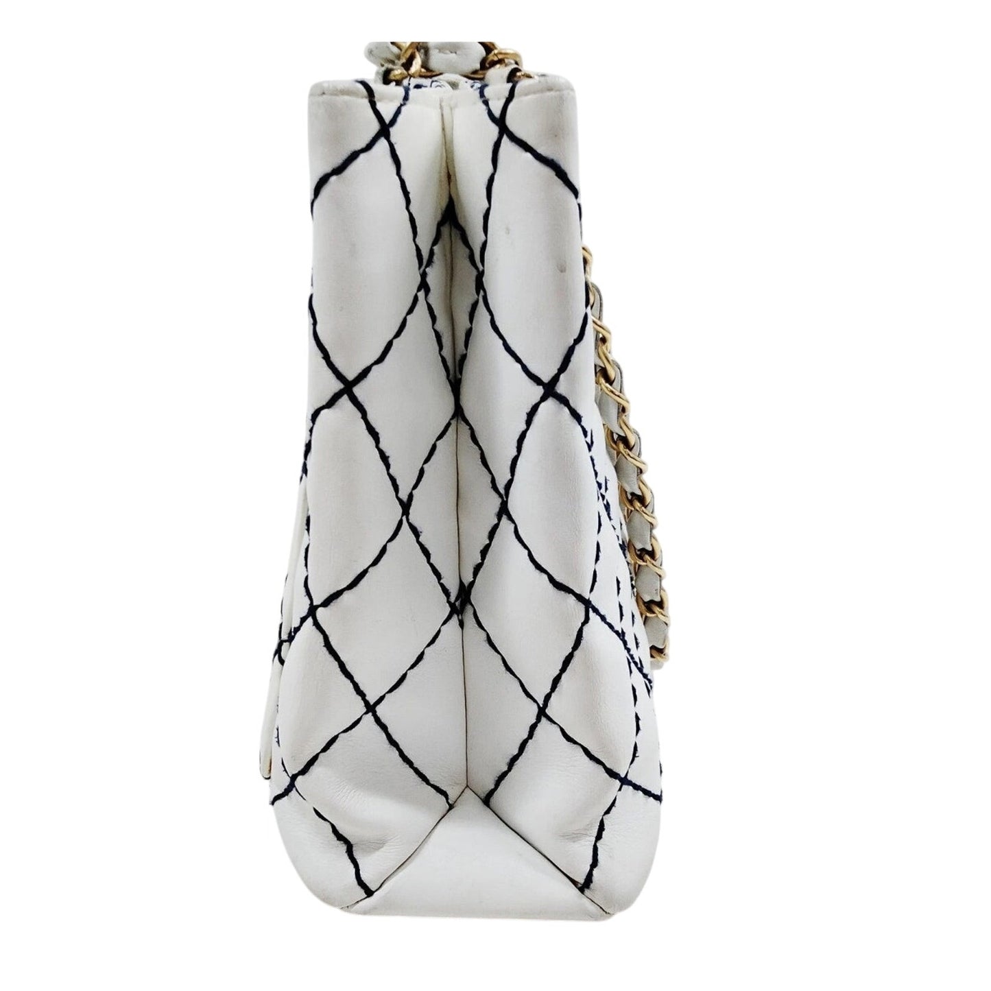 Chanel 1861 White & Navy Blue Diamond Stitch Shoulder Tote EUC