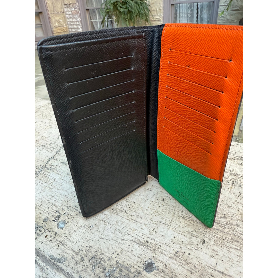 Louis Vuitton Long Wallet Monogram Portefeuille Brazza Brown Green Orange RFID