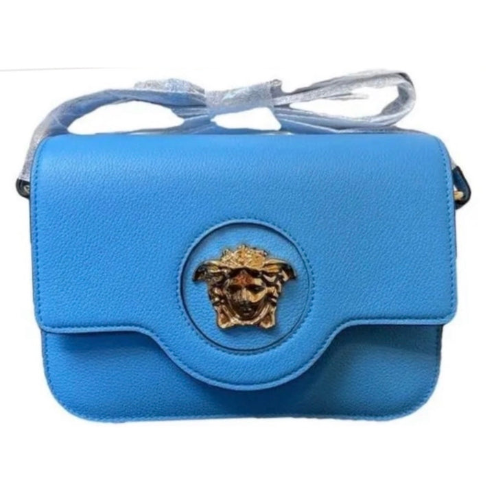 NWT Versace La Medusa Blue Leather Shoulder Crossbody Bag Purse MSRP $1100