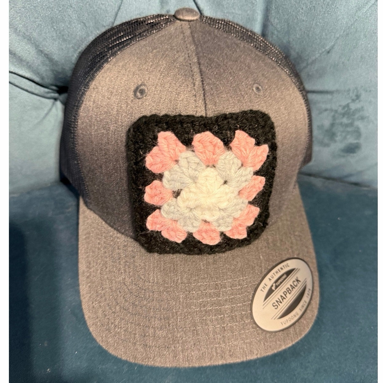 Granny Square Trucker Hat - Hand Crocheted Dark Gray NEW