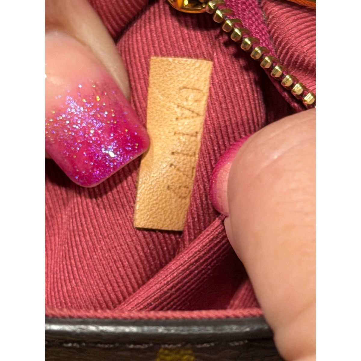 Louis Vuitton Monogram Cluny BB bag featuring a striking bright pink and bordeaux leather shoulder strap PRISTINE
