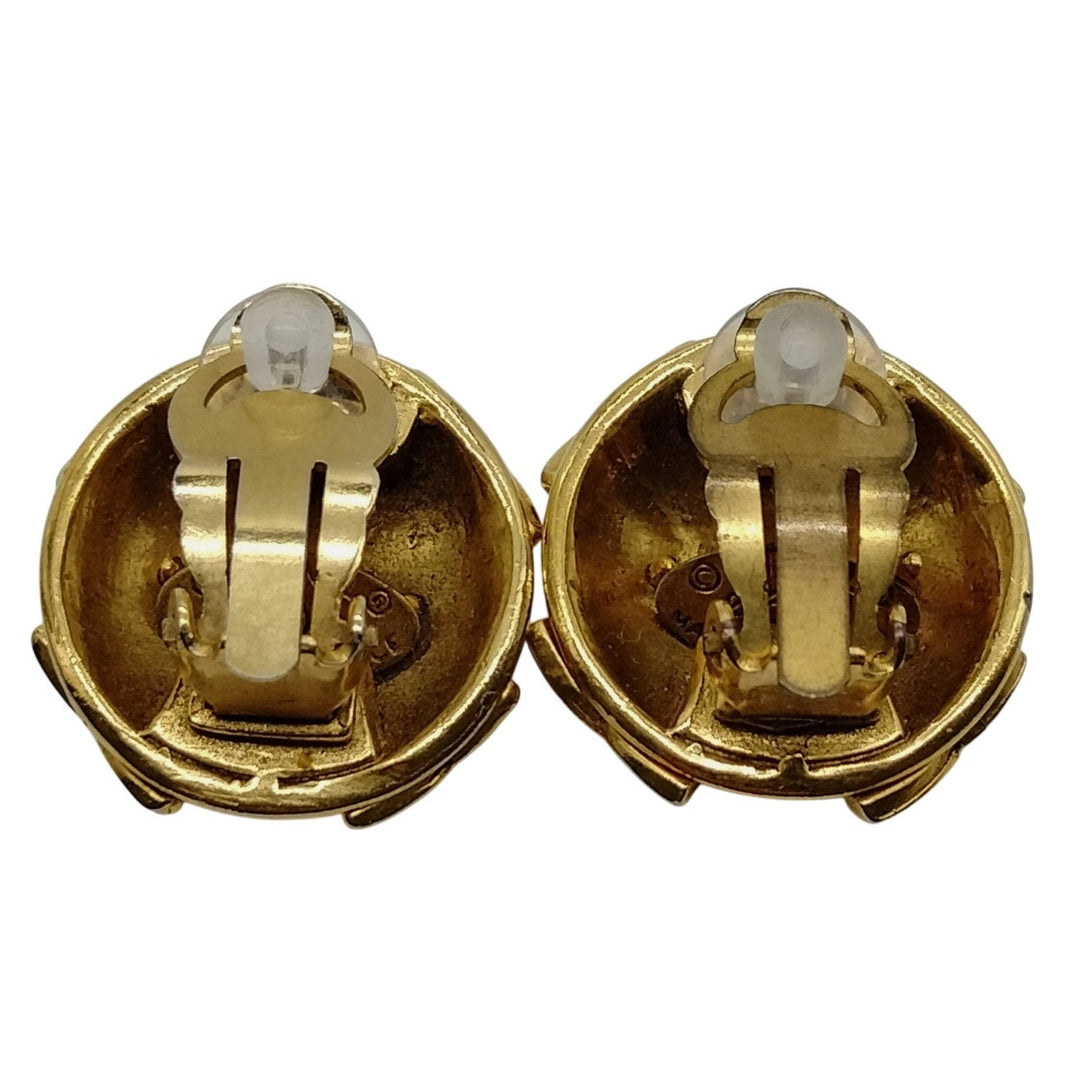 Chanel Vintage Gold Plated Round Rhinestone Clip On Earrings