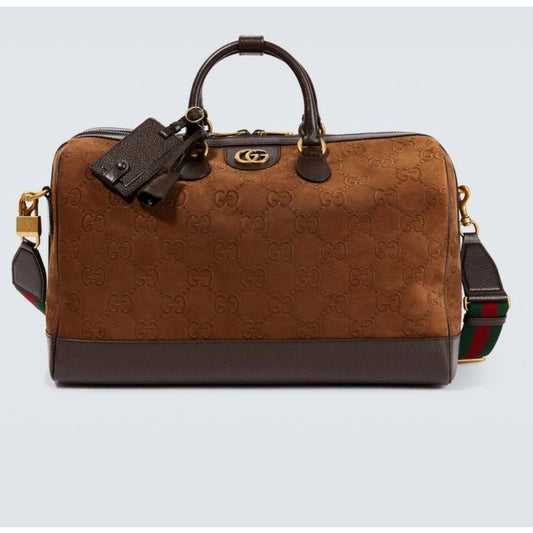 GUCCI LIMITED EDITION Gucci GG Suede Duffle Bag brown 19.7"W x 12.6"H x 10.6"D