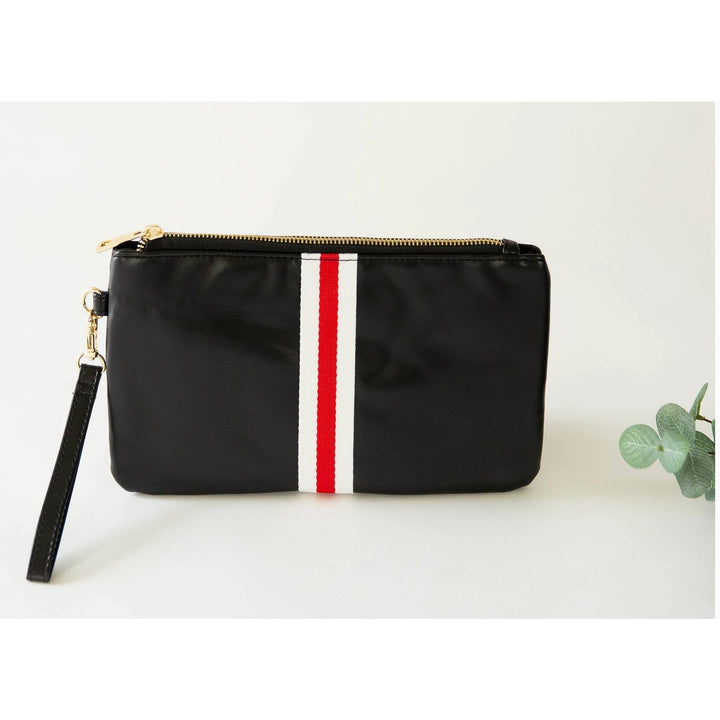 Preppy Stripe Zipper Clutch - Red/White