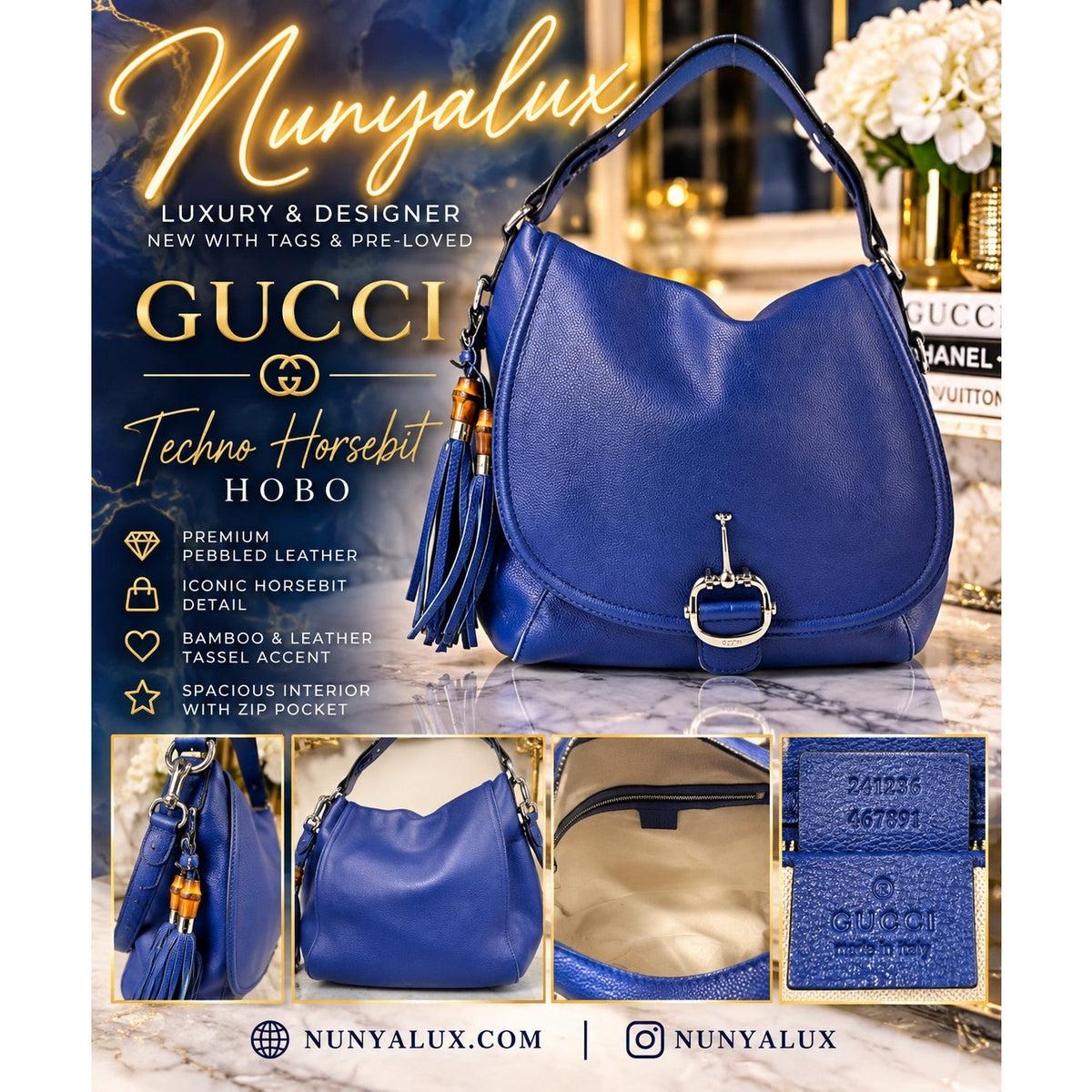 Gucci Techno Horsebit Hobo Blue EUC