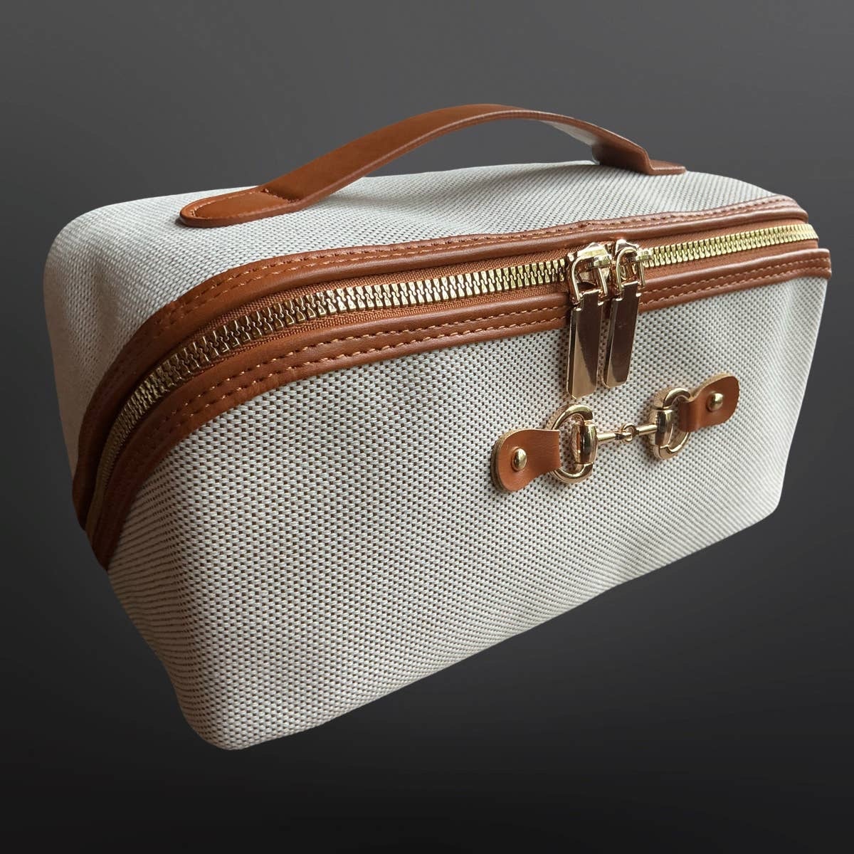 Equestrian Horse Bit Cosmetic Toiletry Bag Vegan Leather & Canvas