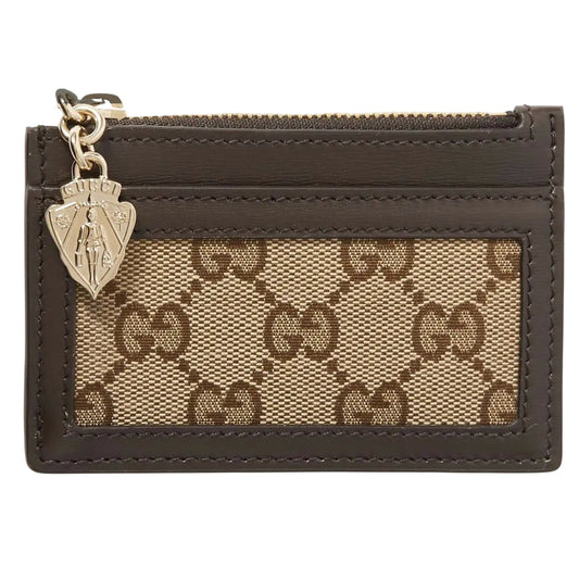 Gucci Luce Embellished Textured-Leather Canvas-Jacquard Cardholder - Beige NWB