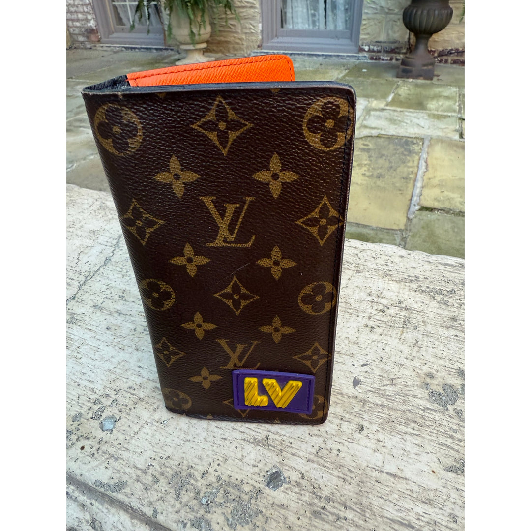 Louis Vuitton Long Wallet Monogram Portefeuille Brazza Brown Green Orange RFID