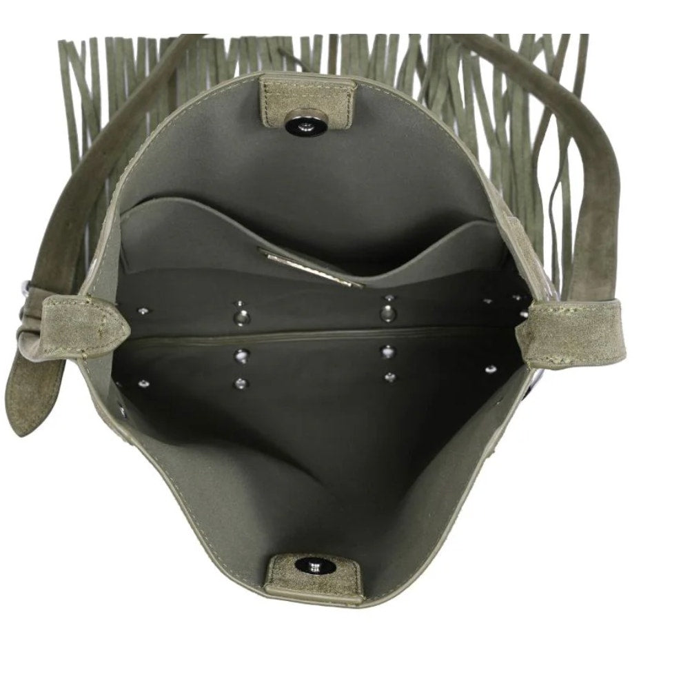 Moda Luxe Courtney Fringe Forward Crossbody OLIVE NWT