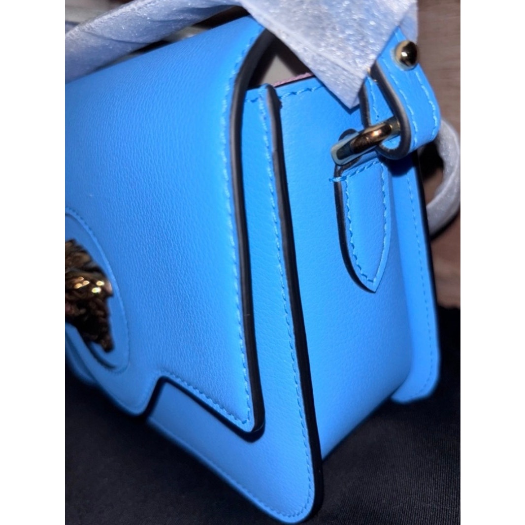 NWT Versace La Medusa Blue Leather Shoulder Crossbody Bag Purse MSRP $1100