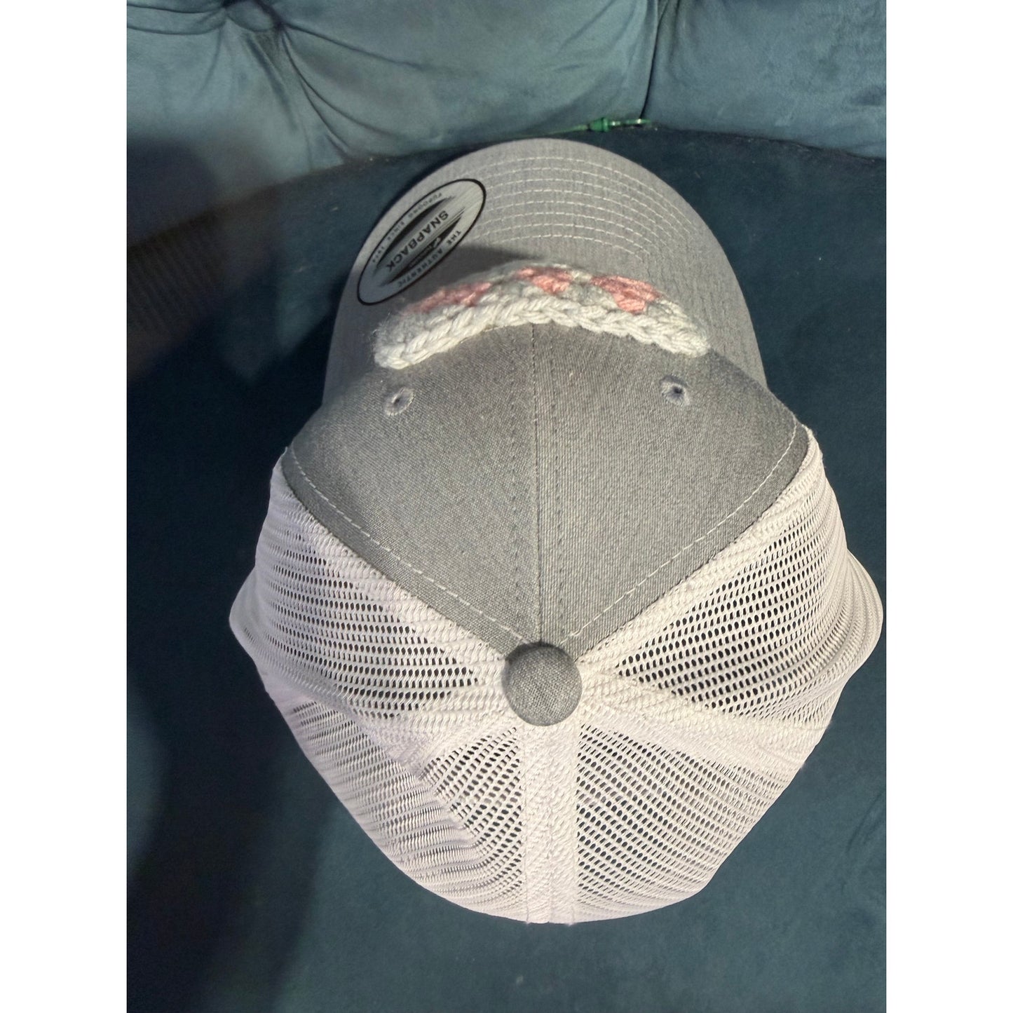 Granny Square Trucker Hat - Hand Crocheted Light Gray NEW