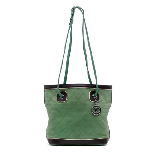 CHANEL RUNAWAY LAMBSKIN QUILTED COUNTRY CLUB TOTE GREEN BLACK TOTE BAG HANDBAG BAG