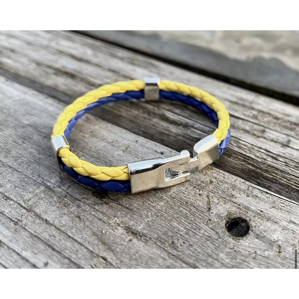 Braided Vegan Leather with Colors of Ukraine Flag Unisex Bracelet