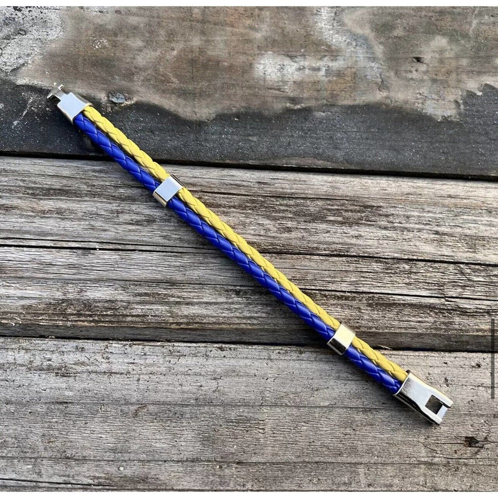Braided Vegan Leather with Colors of Ukraine Flag Unisex Bracelet