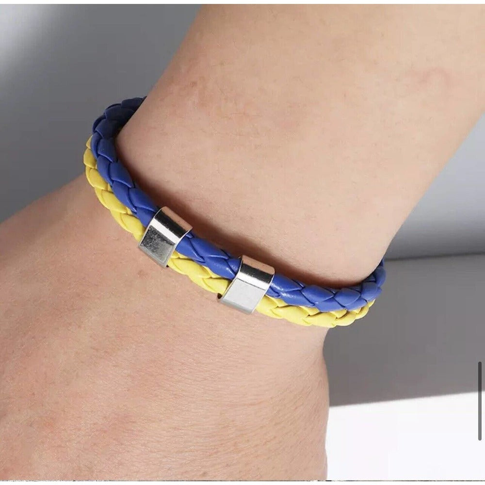 Braided Vegan Leather with Colors of Ukraine Flag Unisex Bracelet