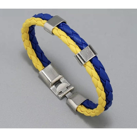 Braided Vegan Leather with Colors of Ukraine Flag Unisex Bracelet