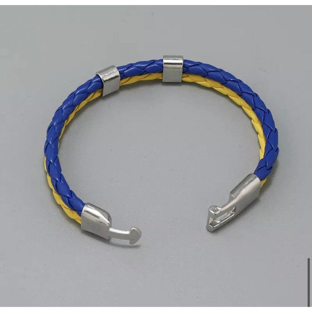 Braided Vegan Leather with Colors of Ukraine Flag Unisex Bracelet
