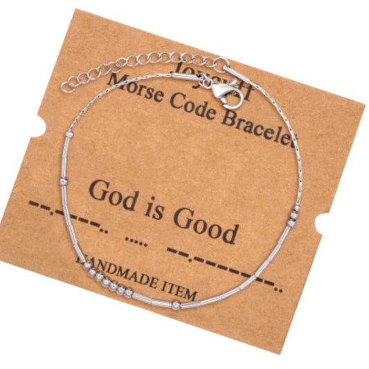 Morse Code “God is Good” Adjustable Bracelet Stainless Steel