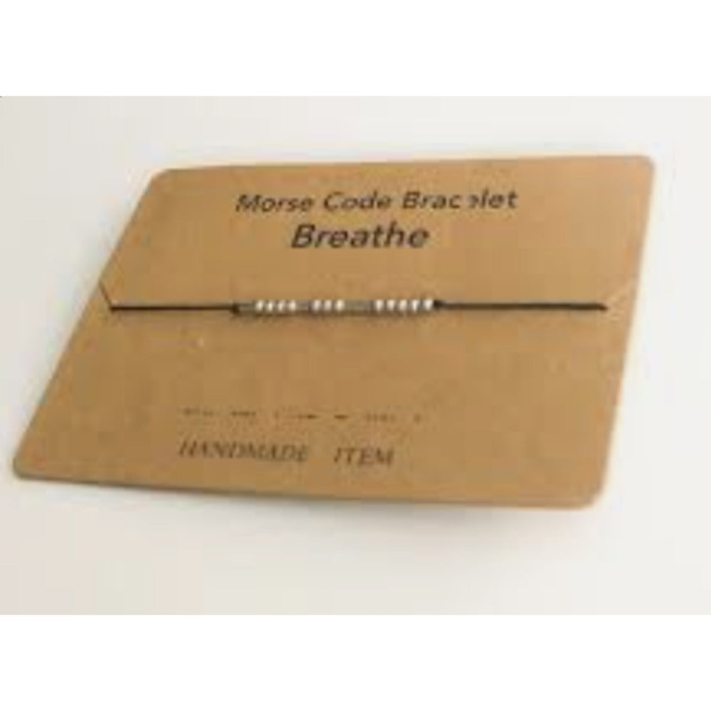 Morse Code Silver Plated Beaded BREATHE Bracelet
