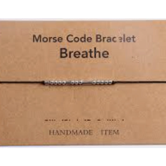 Morse Code Silver Plated Beaded BREATHE Bracelet