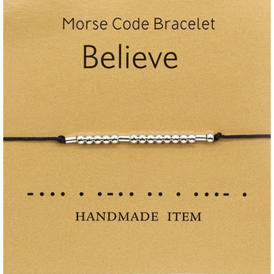 Bundle 5 Morse Code Bracelet Silver Bead 3 BELIEVE Bracelet and 2 I love you