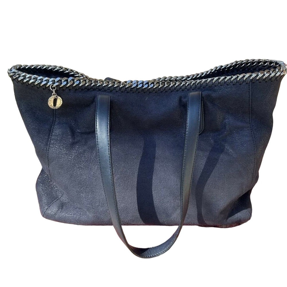 Stella McCartney Shaggy Deer East West Falabella Shopper Tote Navy Blue Pristine