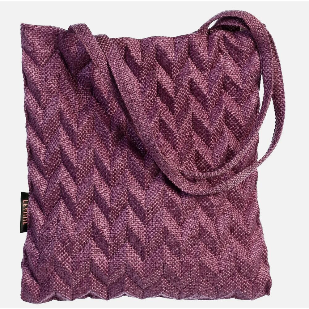 Minimalist Reto Classic Pineapple Pleated Detail Tote Hand Bag Purple NWT