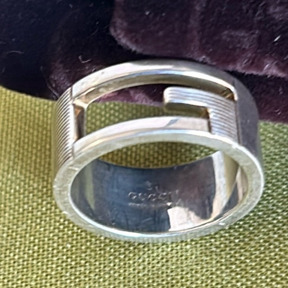 Gucci GG Silver 925 Logo Ring Size 5.25