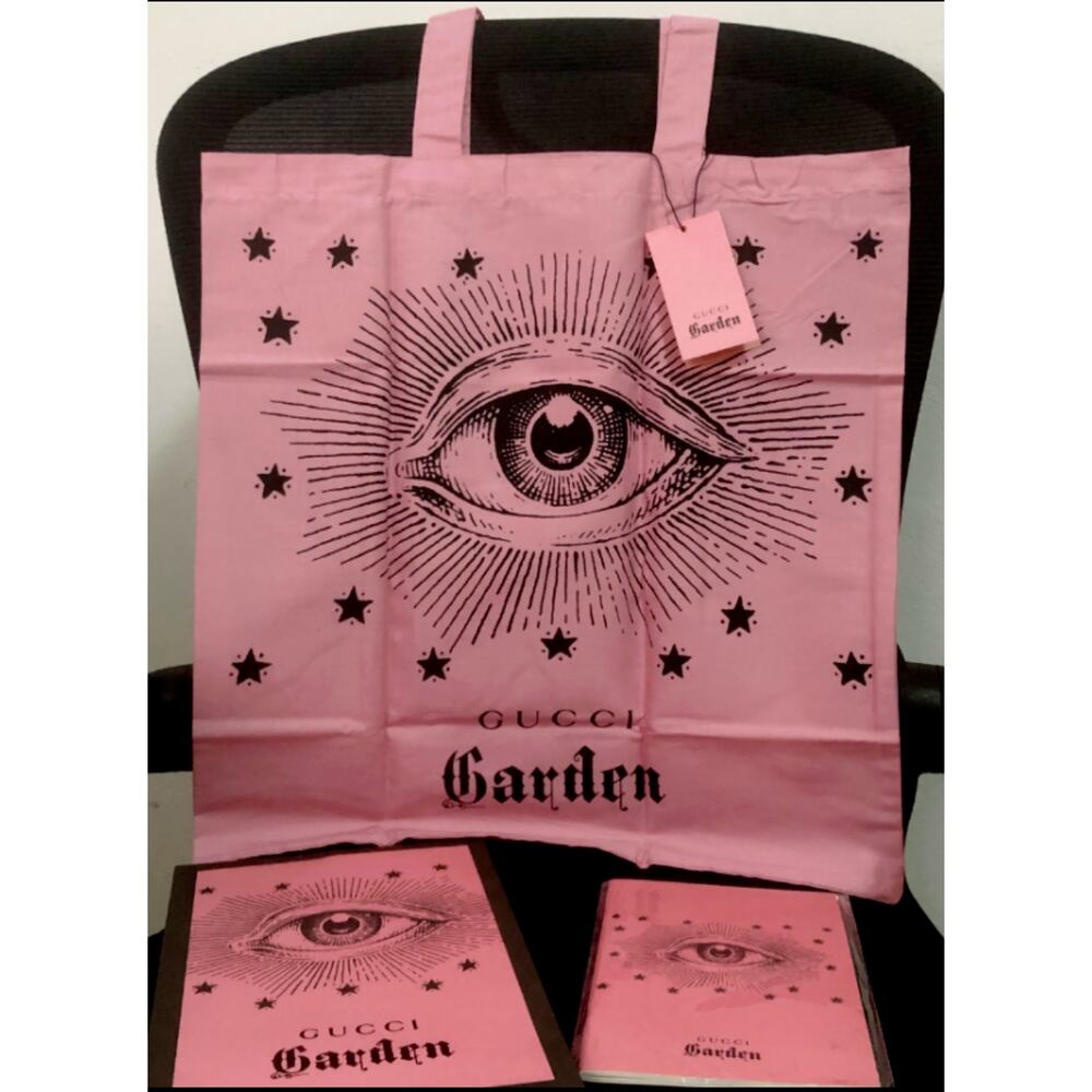 Gucci Novelty Tote Bag with Notebook with Garden Eye Gift Shopping Bag Pink