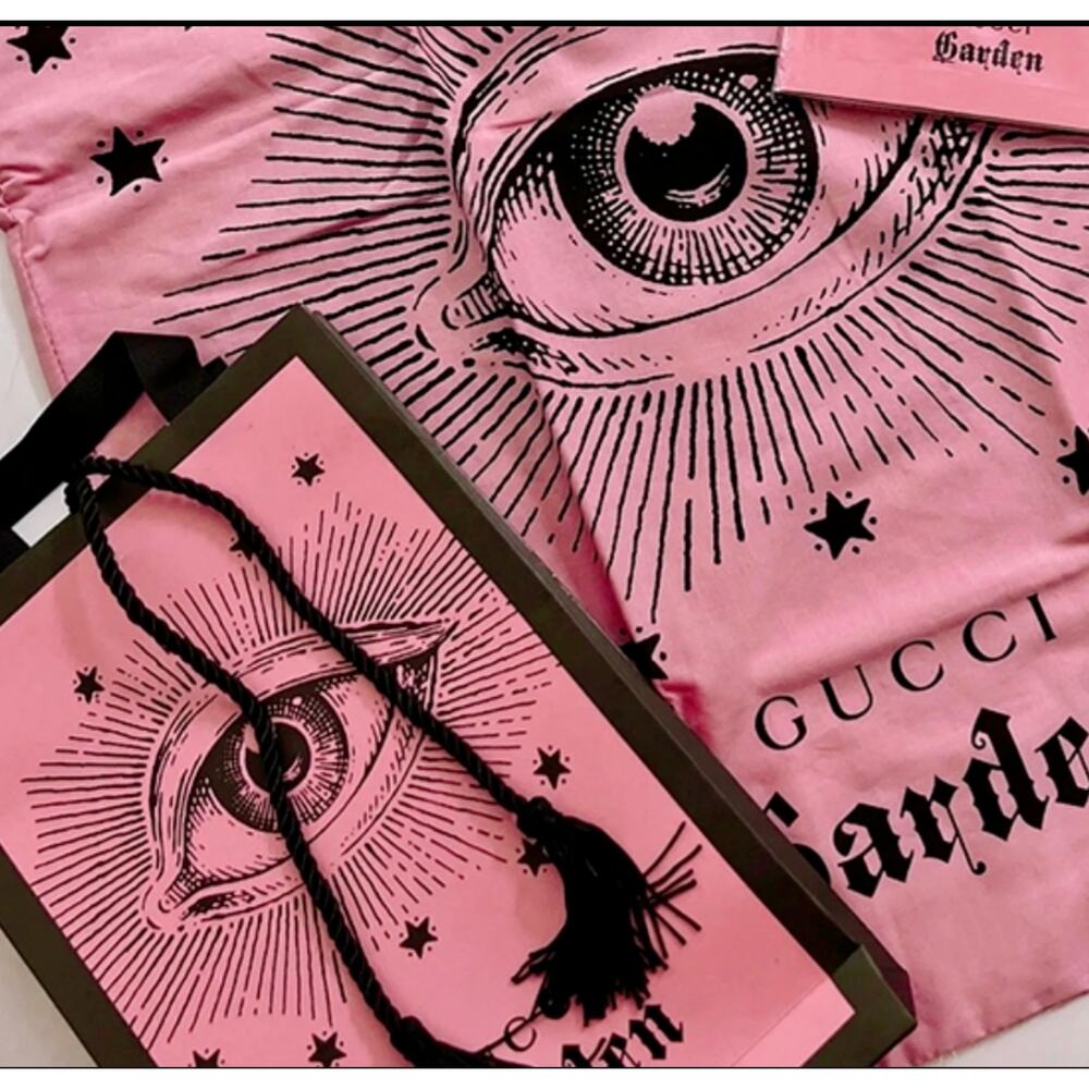 Gucci Novelty Tote Bag with Notebook with Garden Eye Gift Shopping Bag Pink