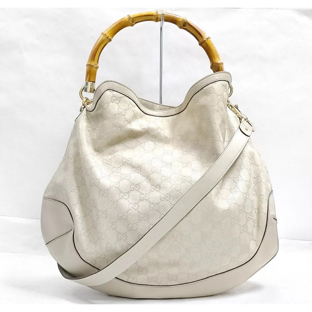 Gucci White Bamboo Guccissima Peggy Satchel Blanco Crudo W Original Strap