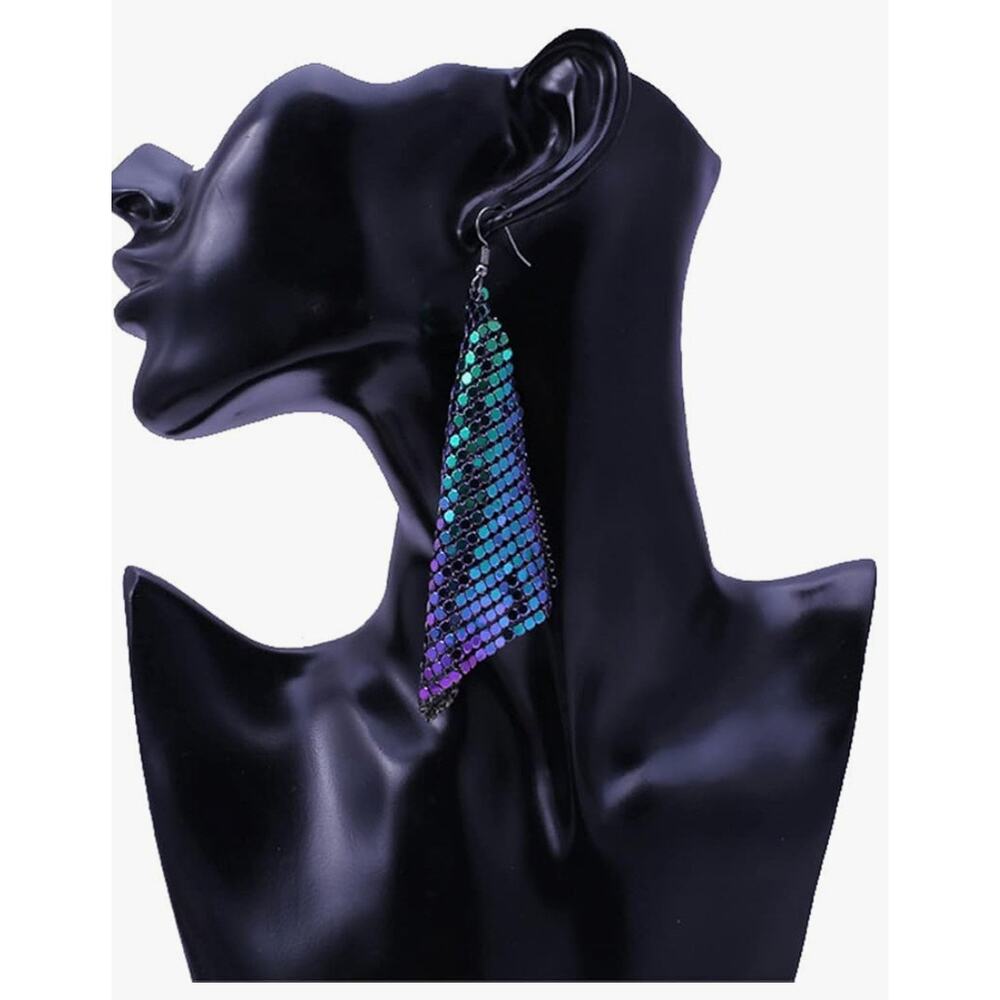 Metal Mesh Grid Earrings Rainbow