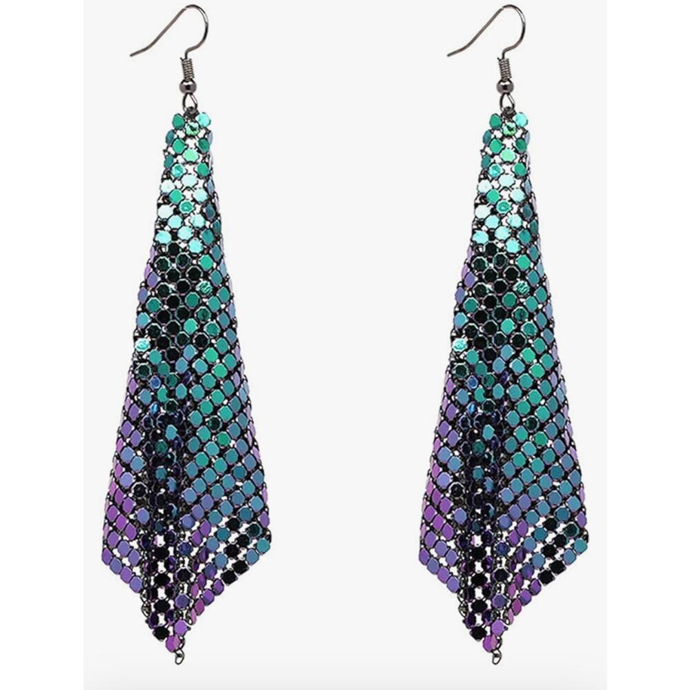 Metal Mesh Grid Earrings Rainbow