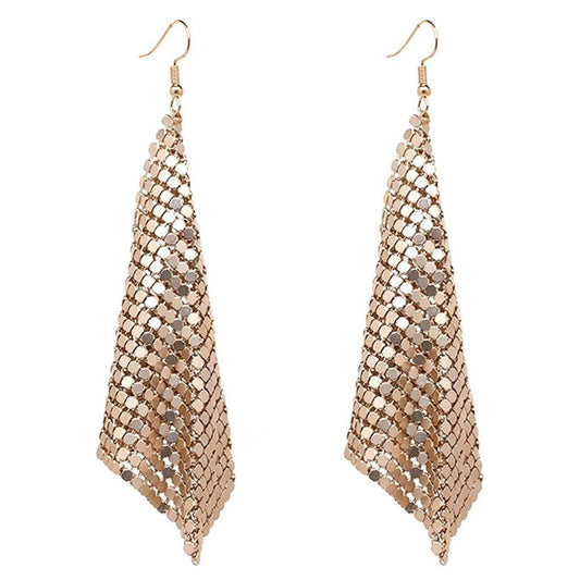 Metal Mesh Grid Earrings Gold