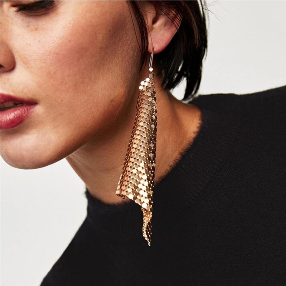 Metal Mesh Grid Earrings Gold