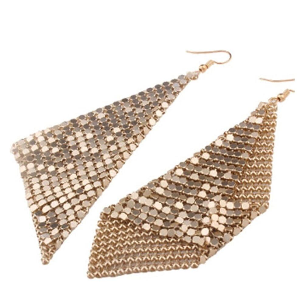 Metal Mesh Grid Earrings Gold